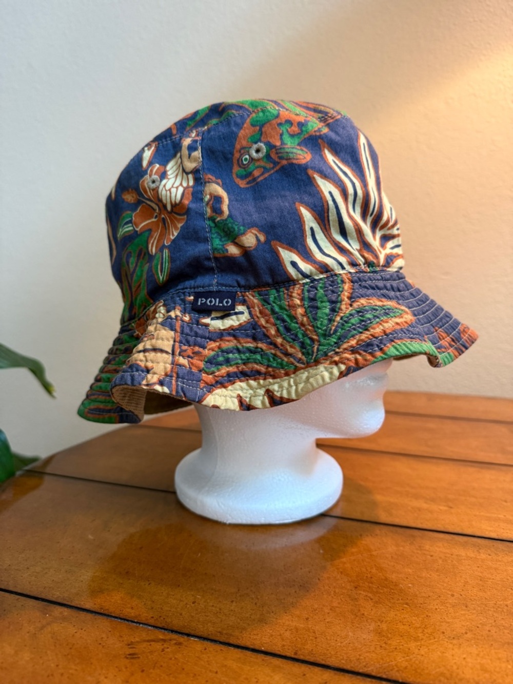 Vintage Polo Ralph Lauren Bucket Hat L Large Hawaiian Floral Tropical Beach Cap